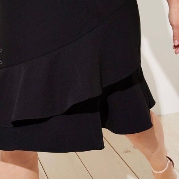 LOFT Wraparound Flounce Flare Dress Black Women's Plus Size 16 NEW - Picture 11 of 11